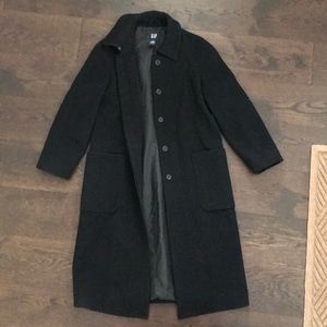 Gap black wool trench top coat with patch pockets